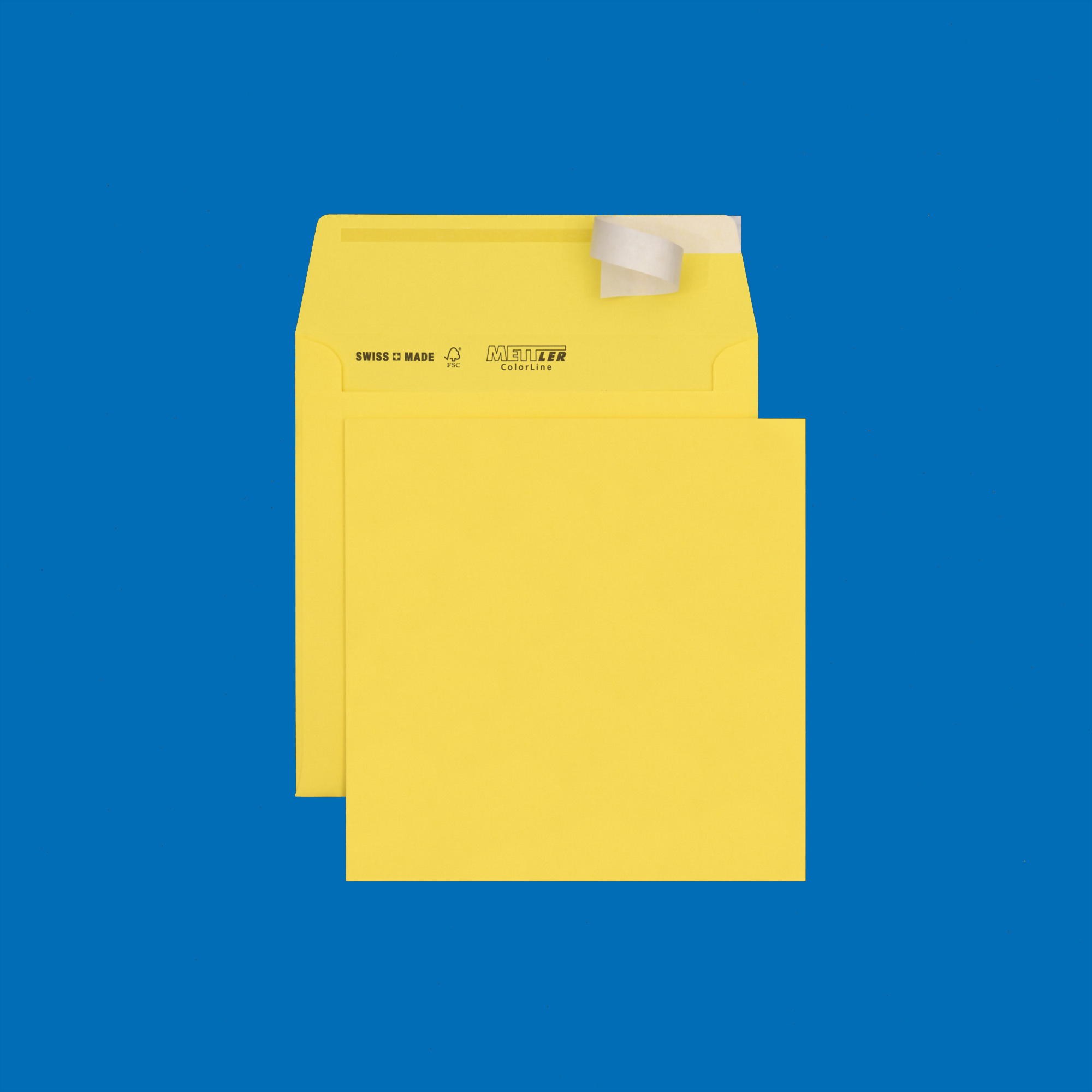 Couvert quadratisch 175 x 175mm, hellgelb, ohne Fenster, haftklebend, FSC – Mettler Couvert