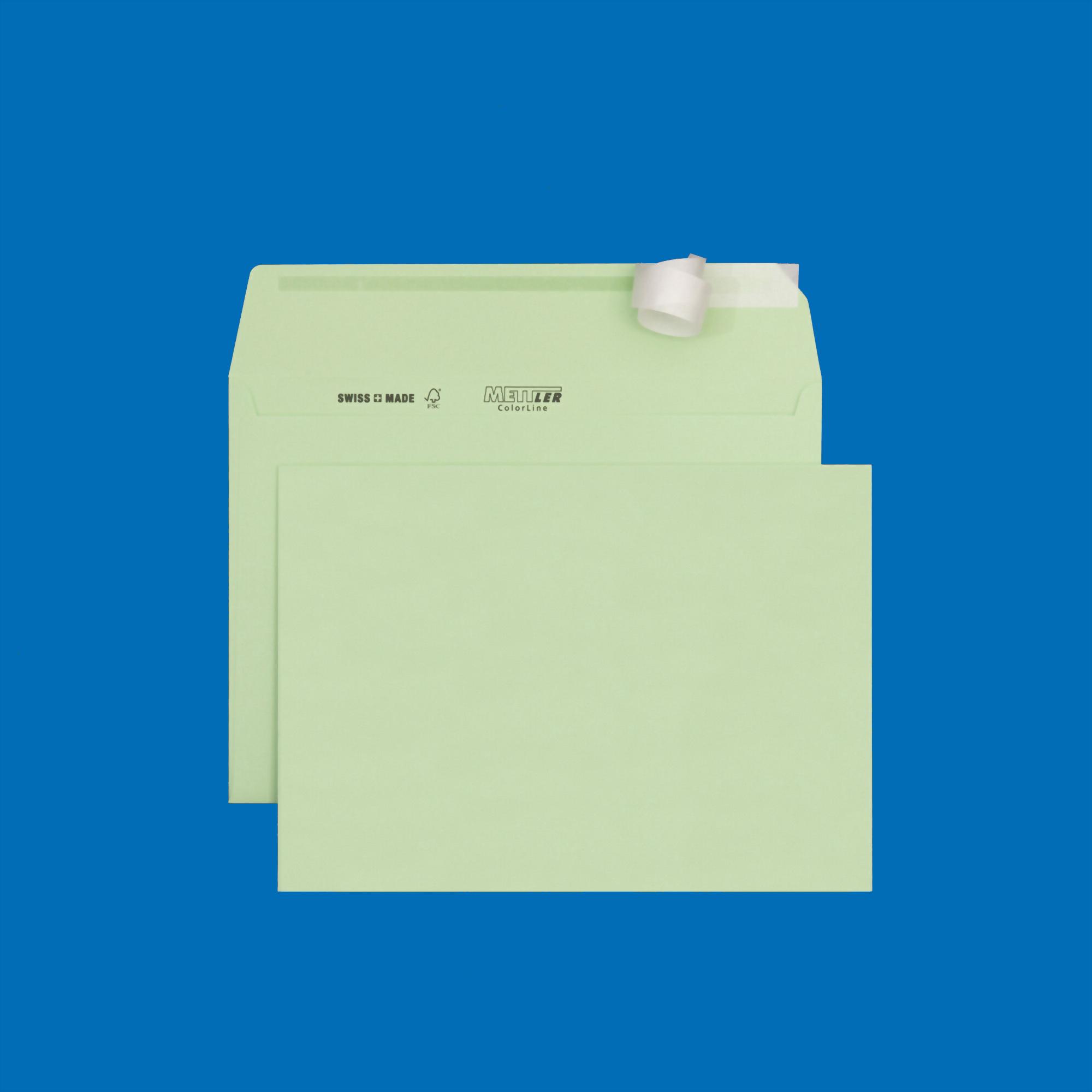 Couvert quadratisch 155 x 155mm, mintgrün, ohne Fenster, haftklebend, FSC – Mettler Couvert