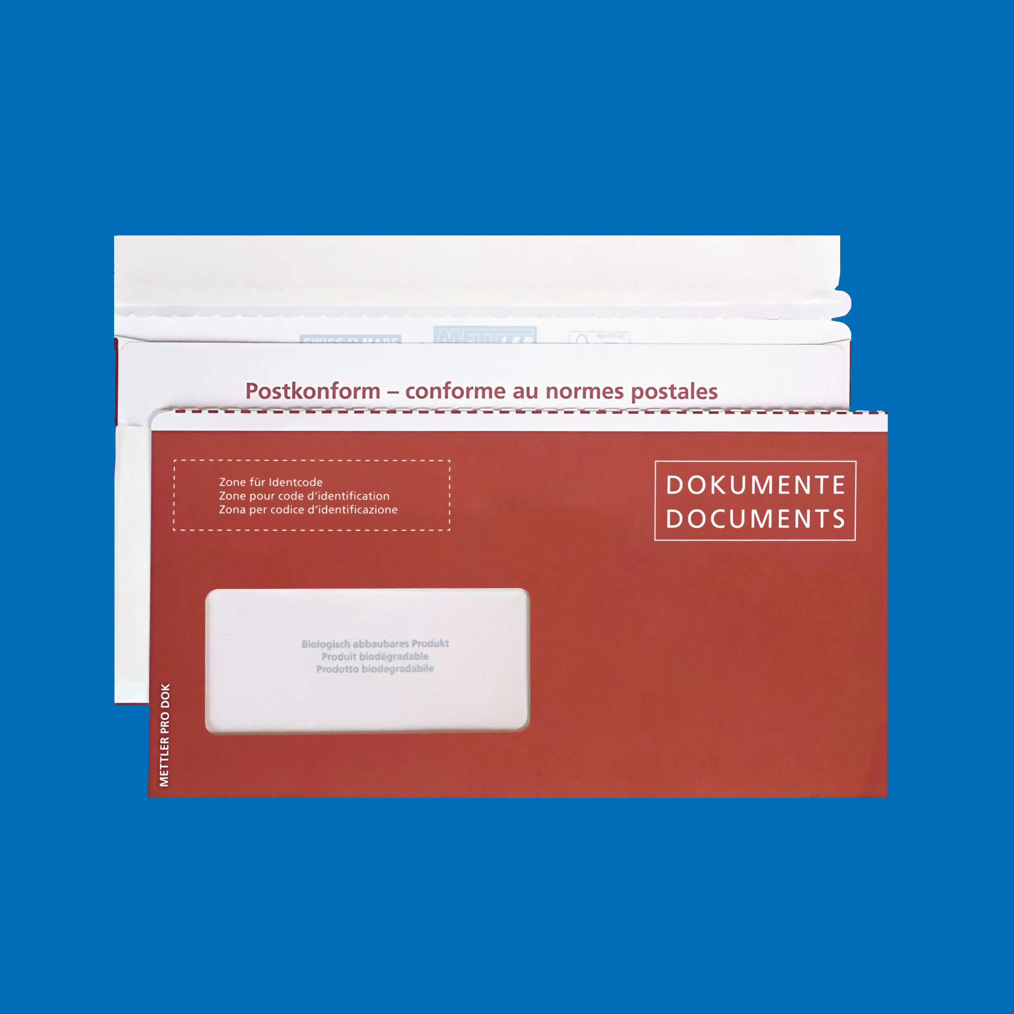 C5/6 Dokumententasche aus Papier (rot) Fenster links, Haftklebe