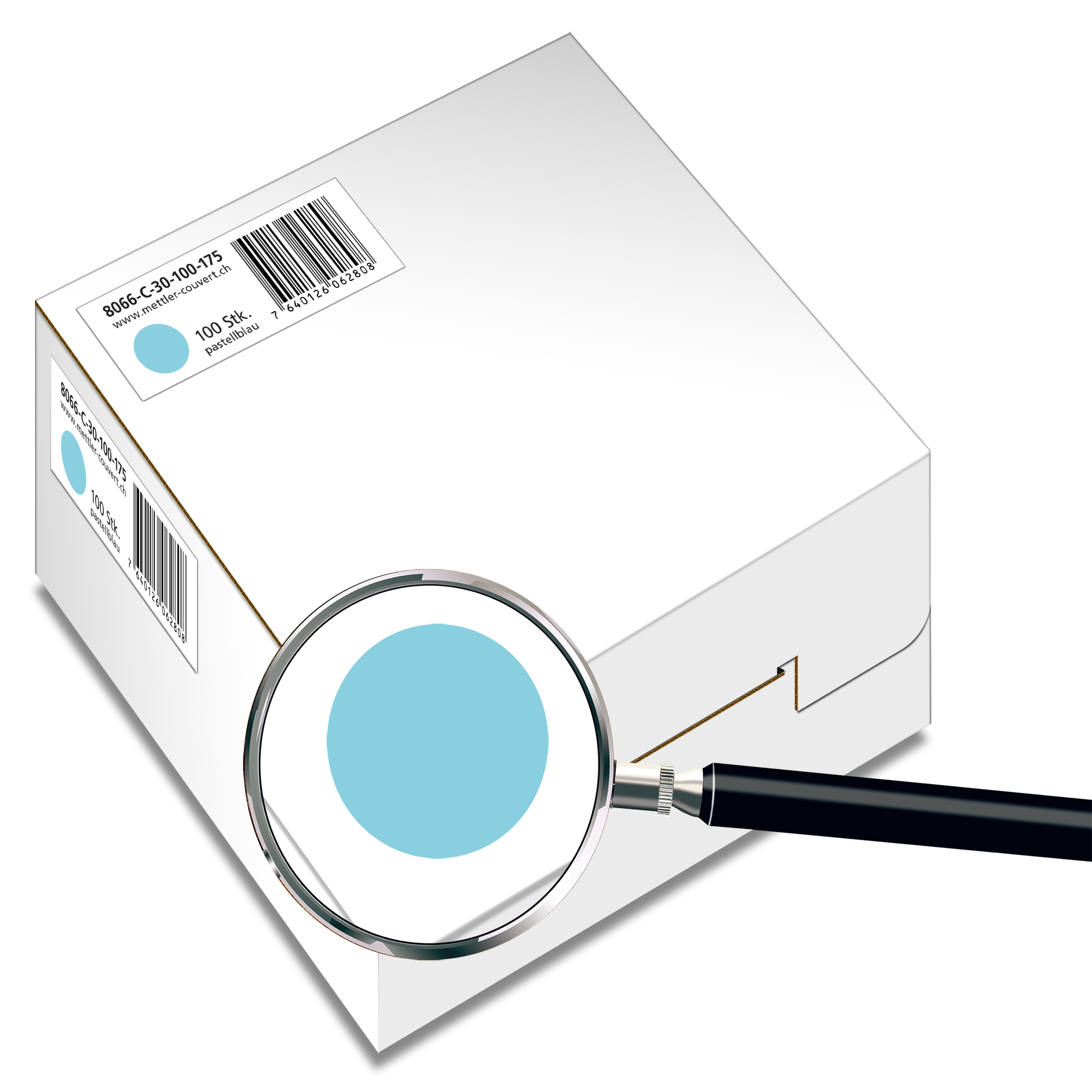 Couvert quadratisch 175 x 175mm, pastellblau, ohne Fenster, haftklebend, FSC – Mettler Couvert