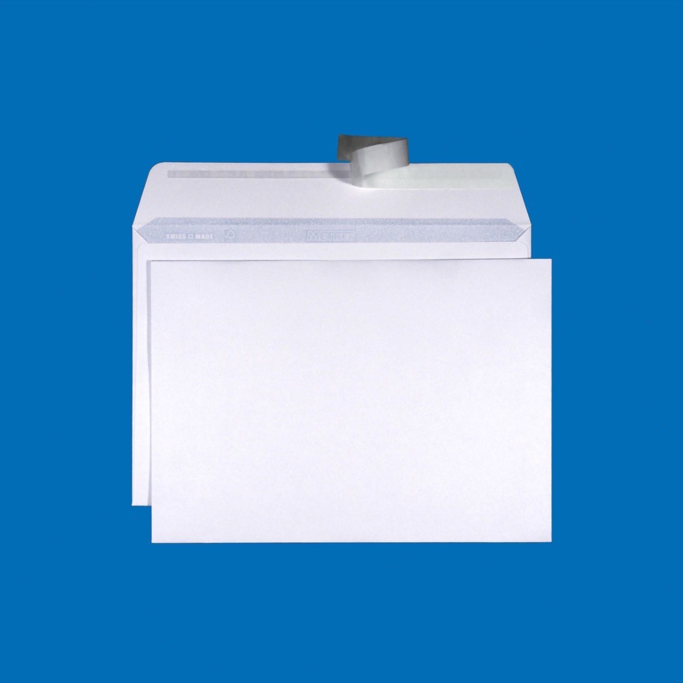 B5 Couvert, ohne Fenster, haftklebend, Ultraweiss FSC – Mettler Couvert
