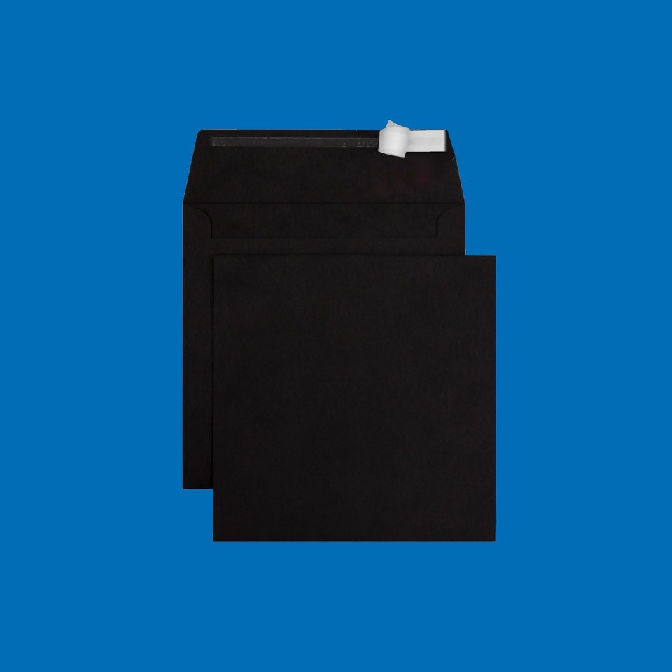 Couvert quadratisch 175 x 175mm, schwarz, ohne Fenster, haftklebend, FSC – Mettler Couvert