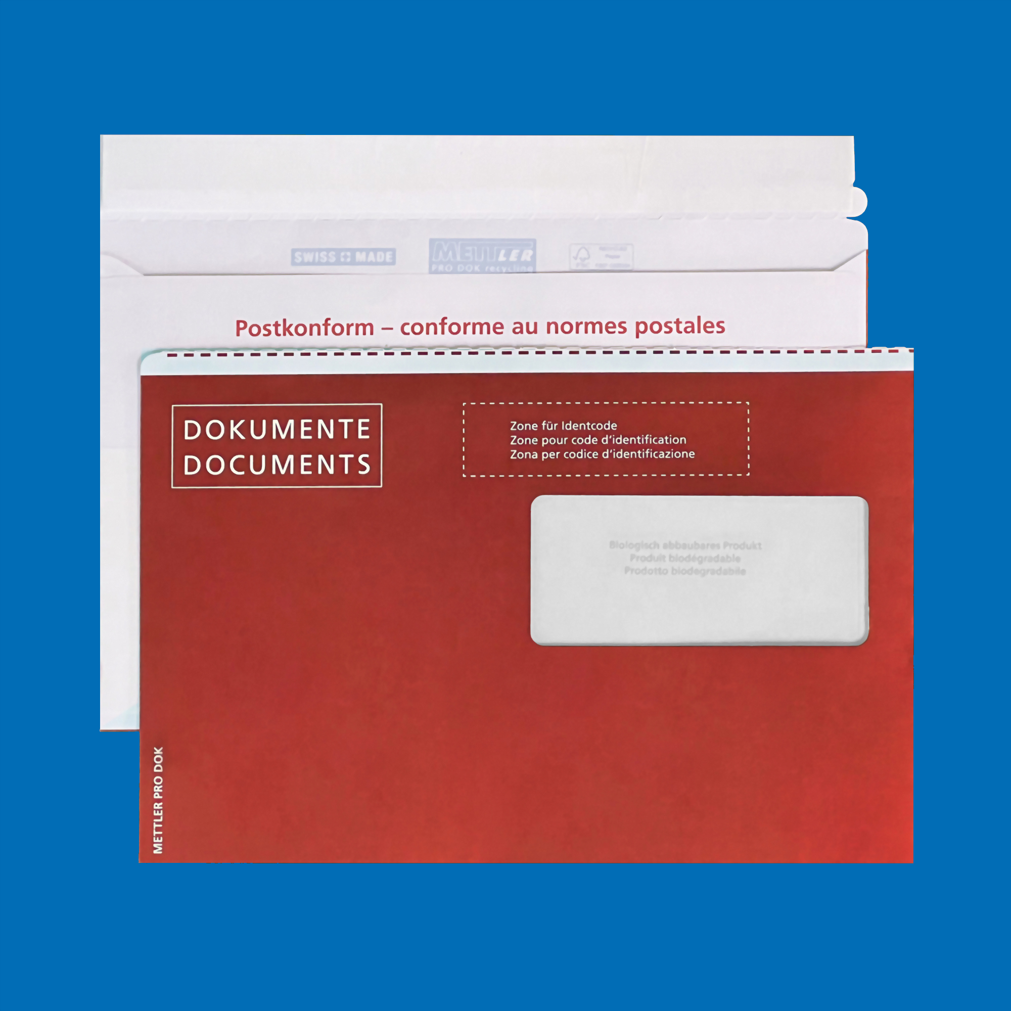 C5 Couvert, rot, Fenster rechts, haftklebend – Mettler Couvert