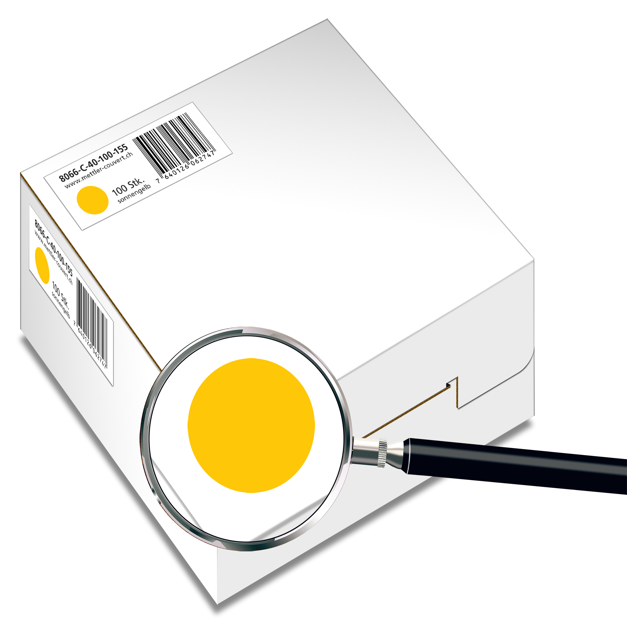 Couvert quadratisch 155 x 155mm, sonnengelb, ohne Fenster, haftklebend – Mettler Couvert