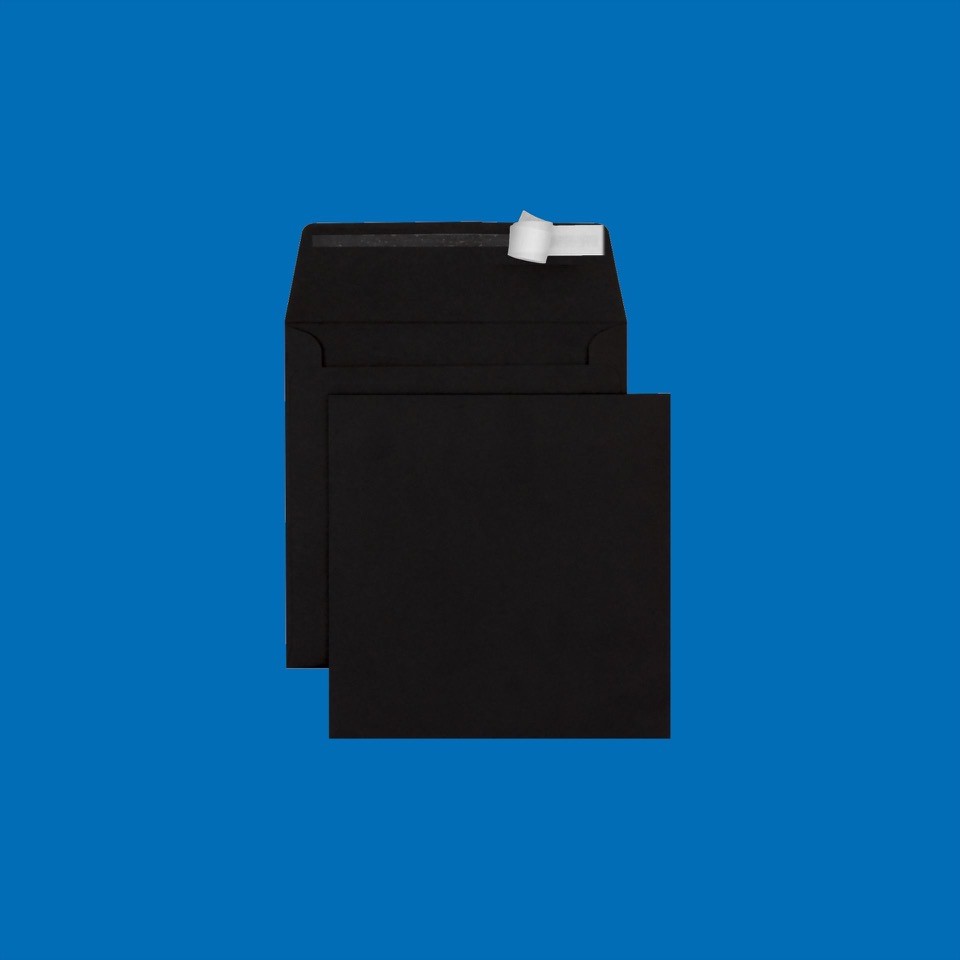 Couvert quadratisch 155 x 155mm, schwarz, ohne Fenster, haftklebend, FSC – Mettler Couvert