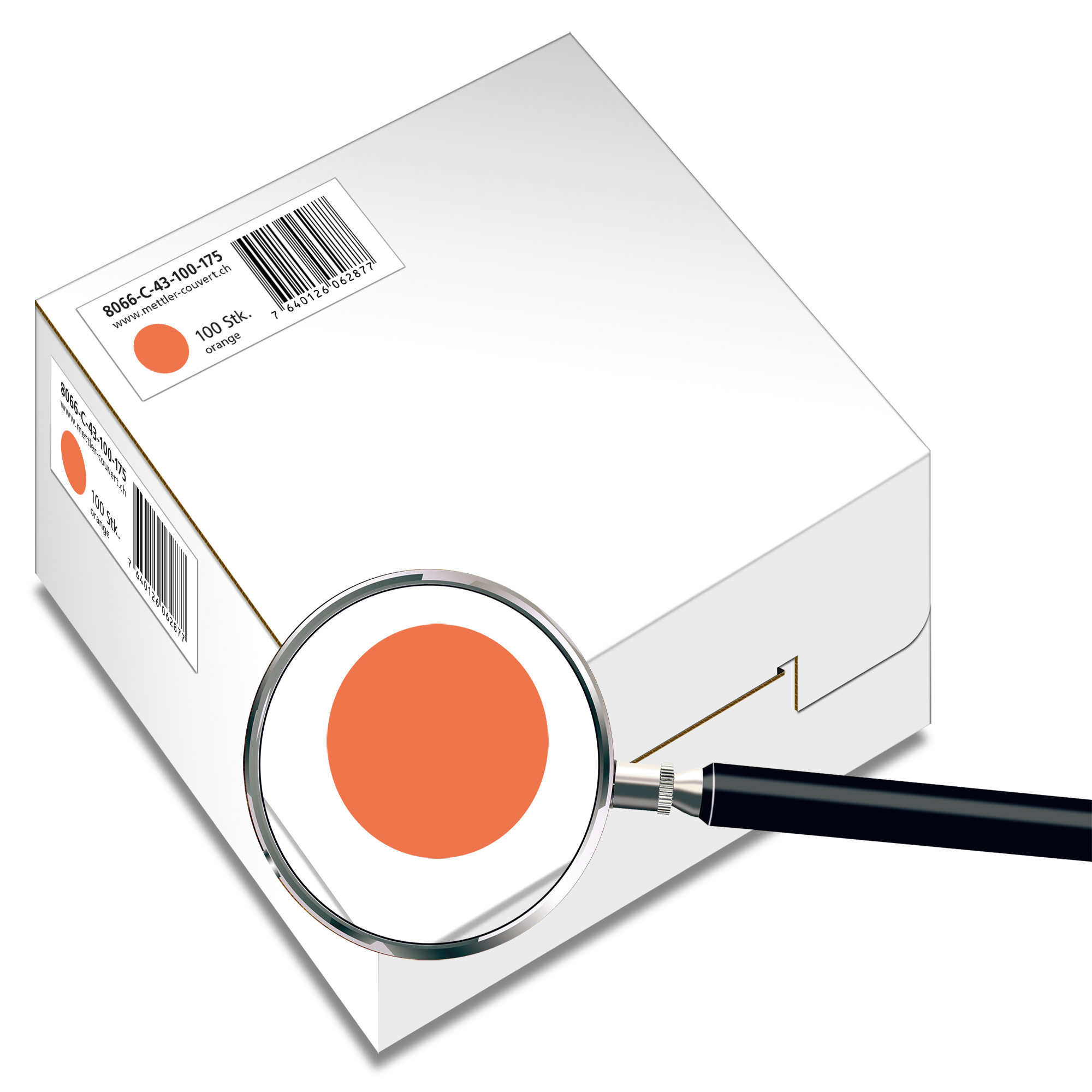 Couvert quadratisch 175 x 175mm, orange, ohne Fenster, haftklebend, FSC – Mettler Couvert