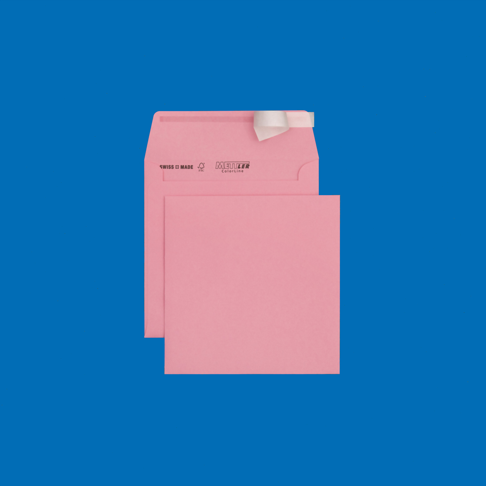 Couvert quadratisch 155 x 155mm, rosa, ohne Fenster, haftklebend, FSC – Mettler Couvert