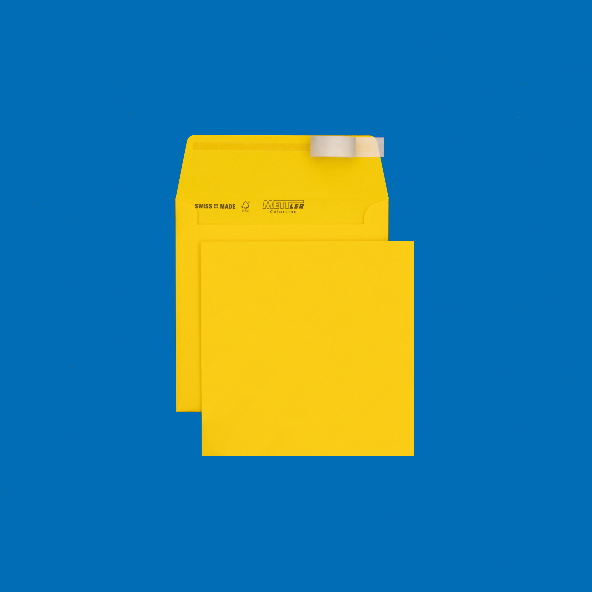 Couvert quadratisch 155 x 155mm, citronengelb, ohne Fenster, haftklebend – Mettler Couvert