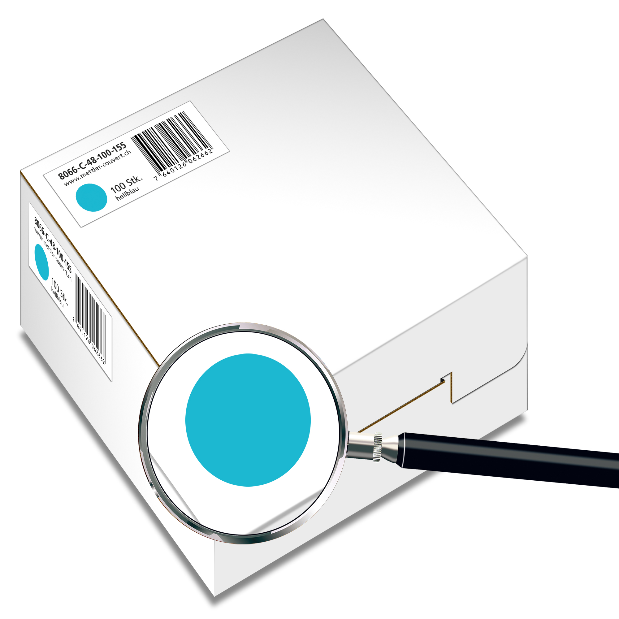 Couvert quadratisch 155 x 155mm, hellblau, ohne Fenster, haftklebend, FSC – Mettler Couvert