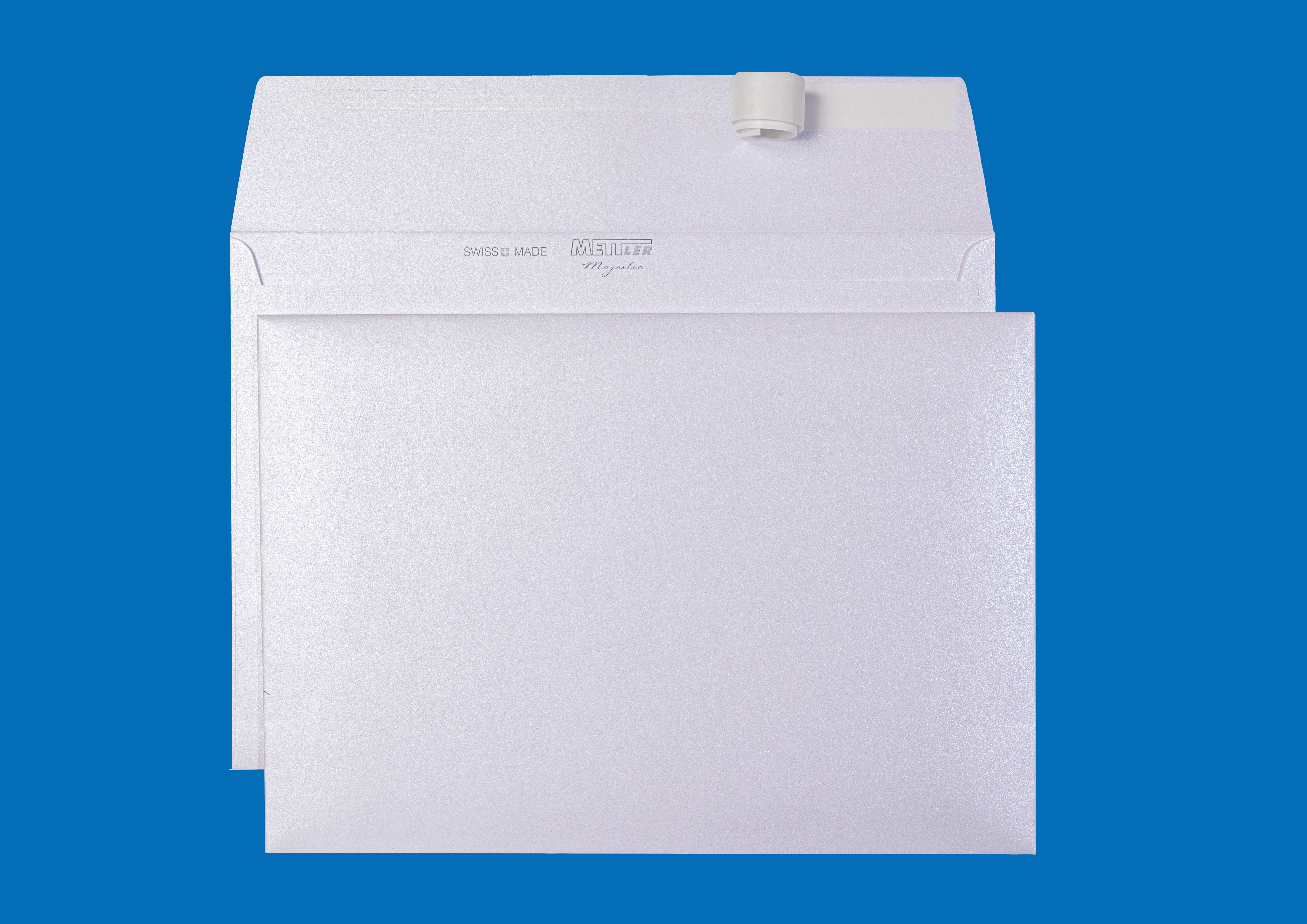C5 Couvert metallic Snow White, ohne Fenster, haftklebend (100 Stk.) – Mettler Couvert