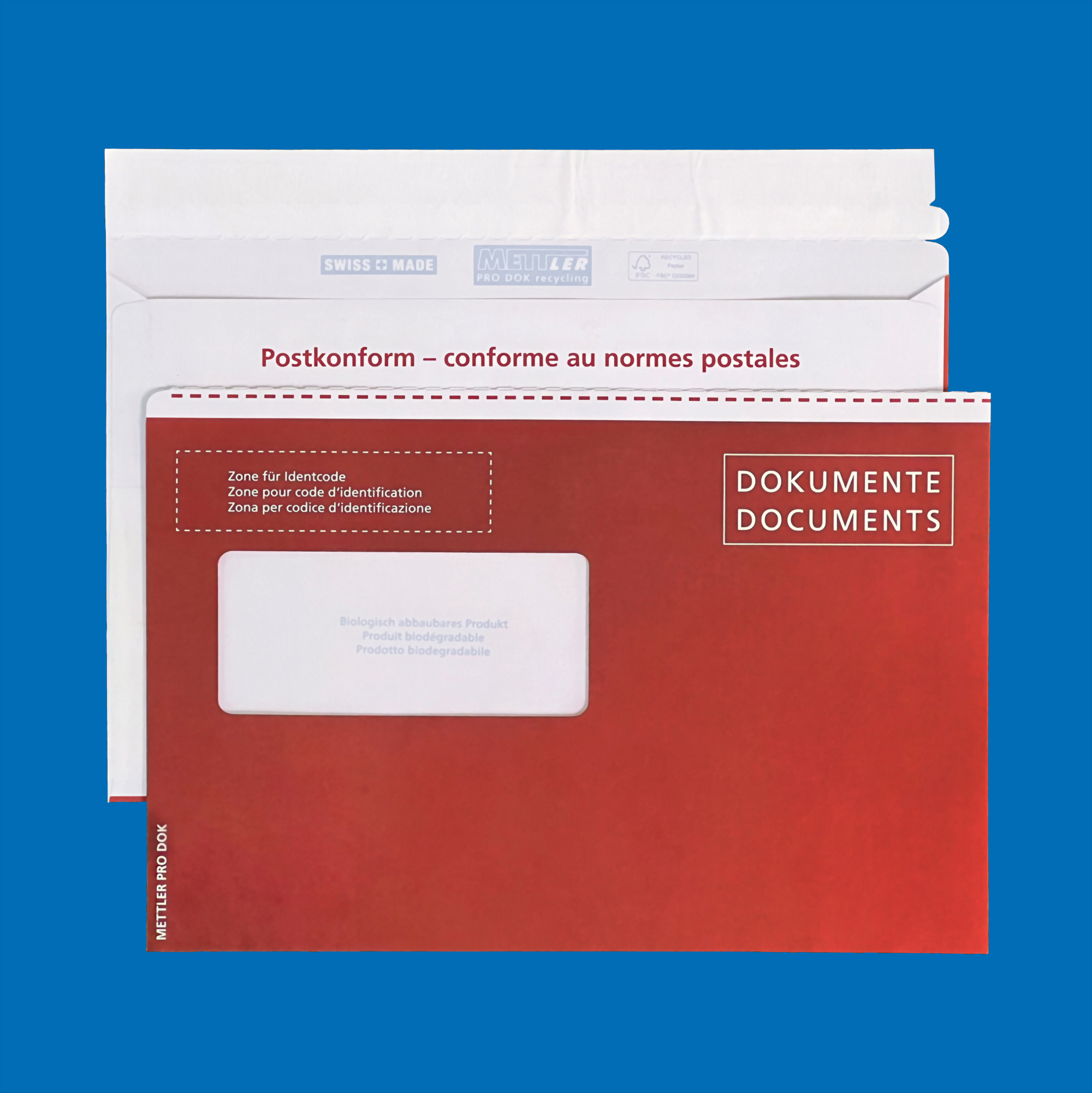 C5 Couvert, rot, Fenster rechts, haftklebend – Mettler Couvert