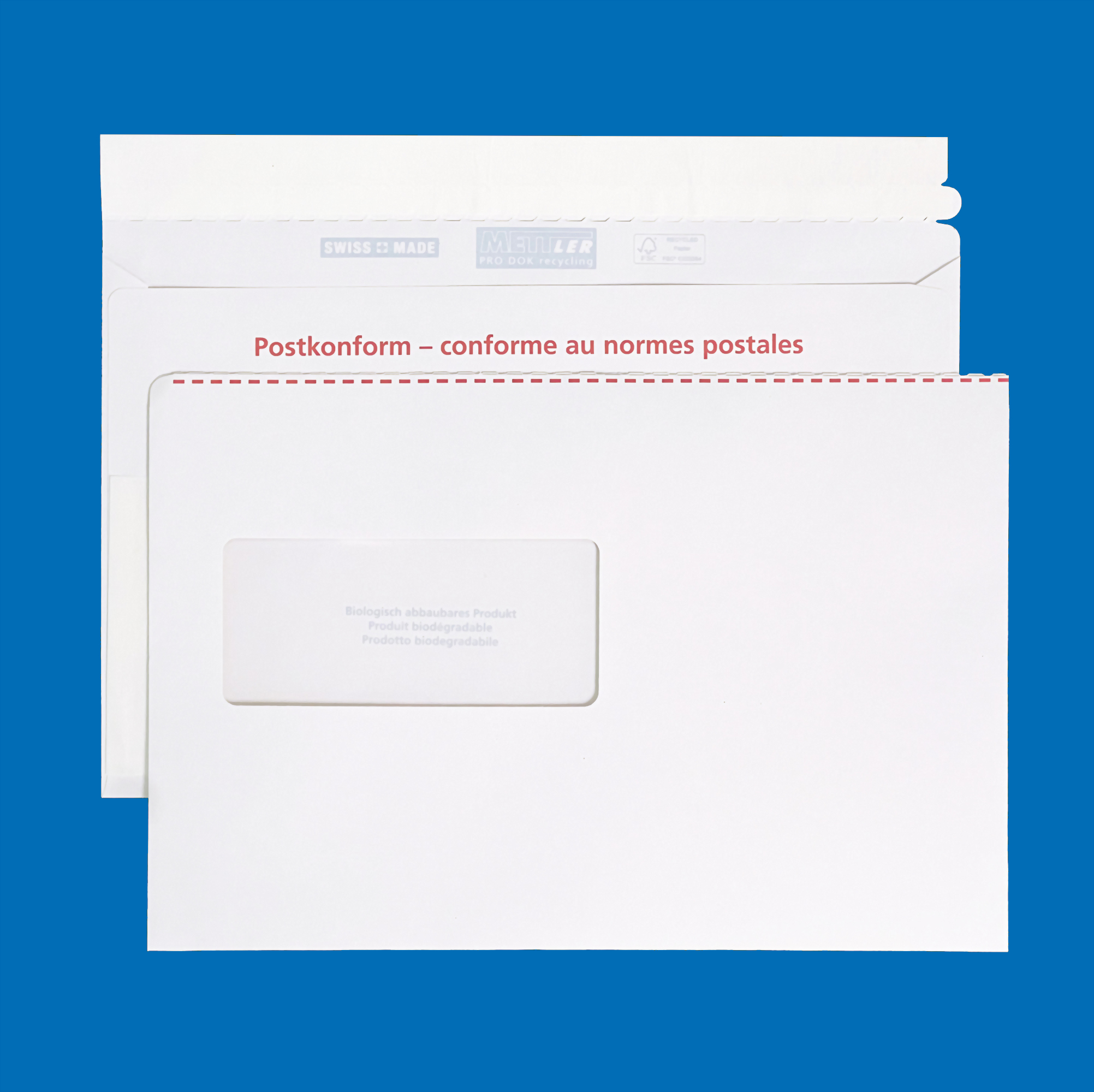 C5 Dokumententasche weiss, Fenster linkss, haftklebend, Recycling mit Blauem Engel – Mettler Couvert