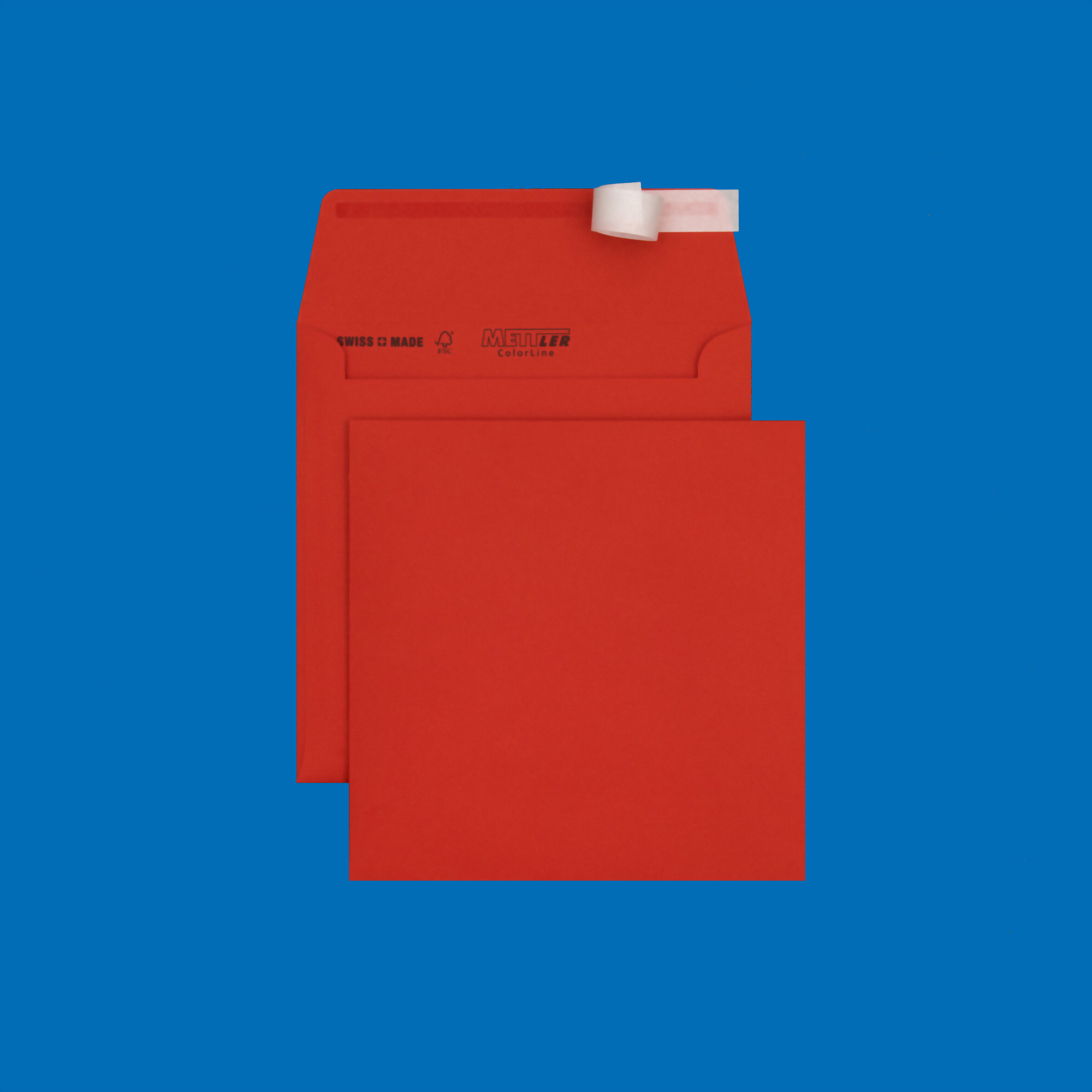 Couvert quadratisch 175 x 175mm, rot, ohne Fenster, haftklebend, FSC – Mettler Couvert