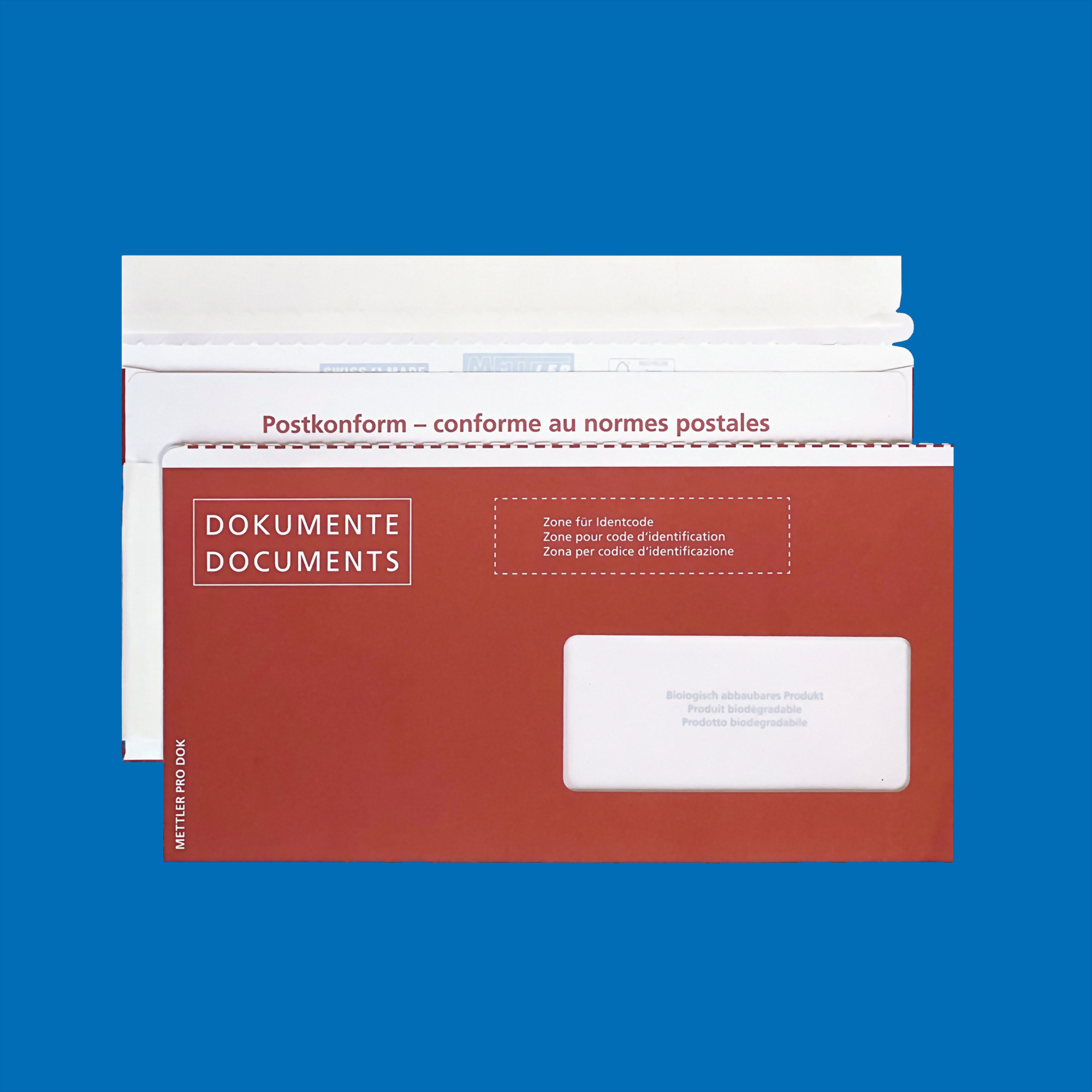 C5/6 Dokumententasche aus Papier (rot) Fenster rechts, Haftklebe