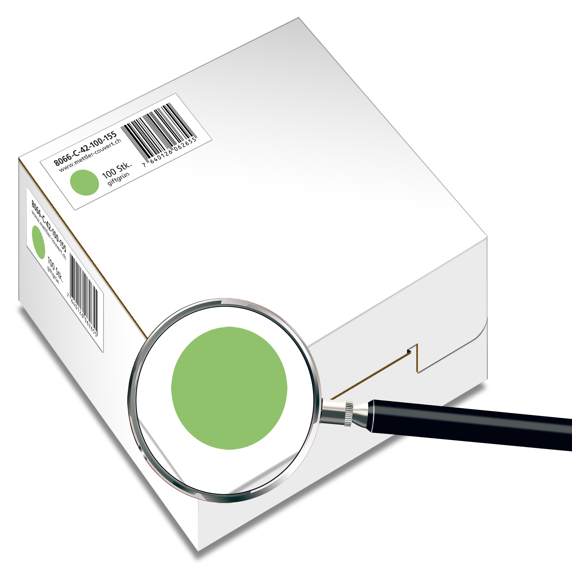 Couvert quadratisch 155 x 155mm, giftgrün, ohne Fenster, haftklebend, FSC – Mettler Couvert