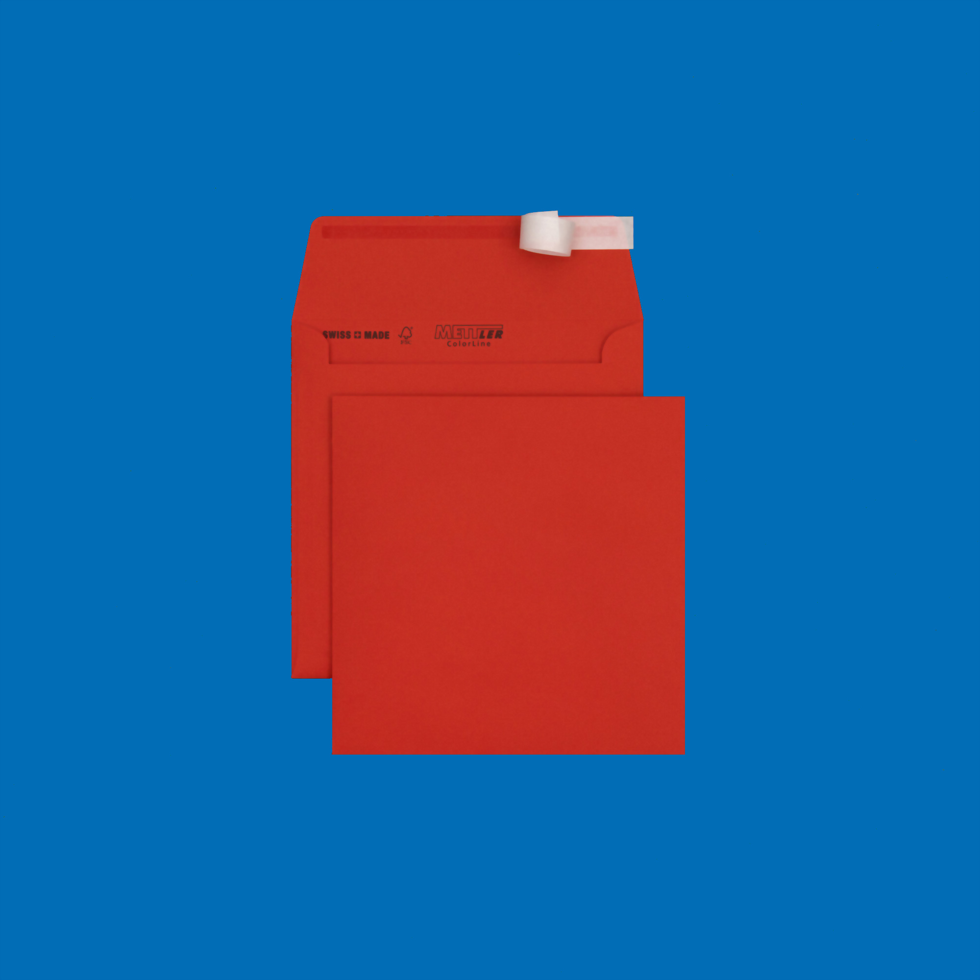 Couvert quadratisch 155 x 155mm, rot, ohne Fenster, haftklebend, FSC – Mettler Couvert