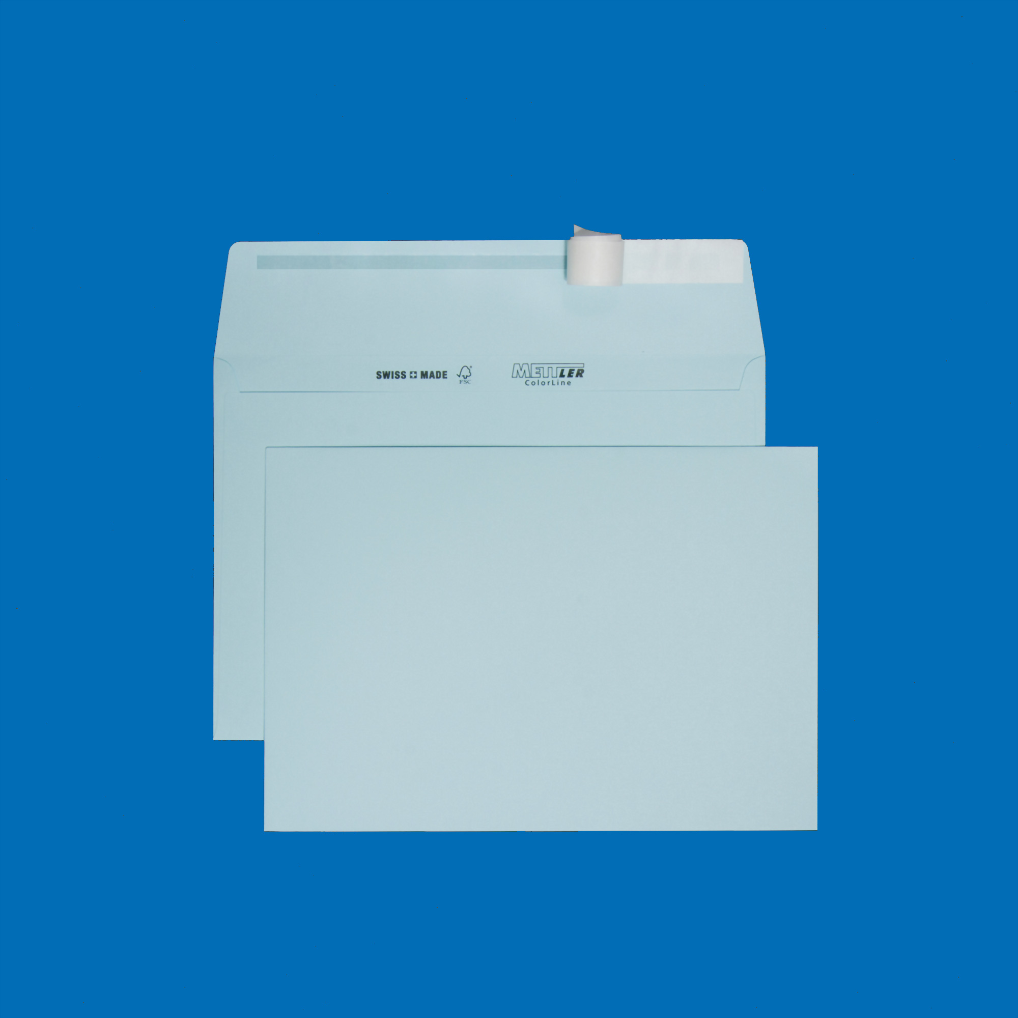 C5 Couvert, pastellblau, ohne Fenster, haftklebend, FSC – Mettler Couvert