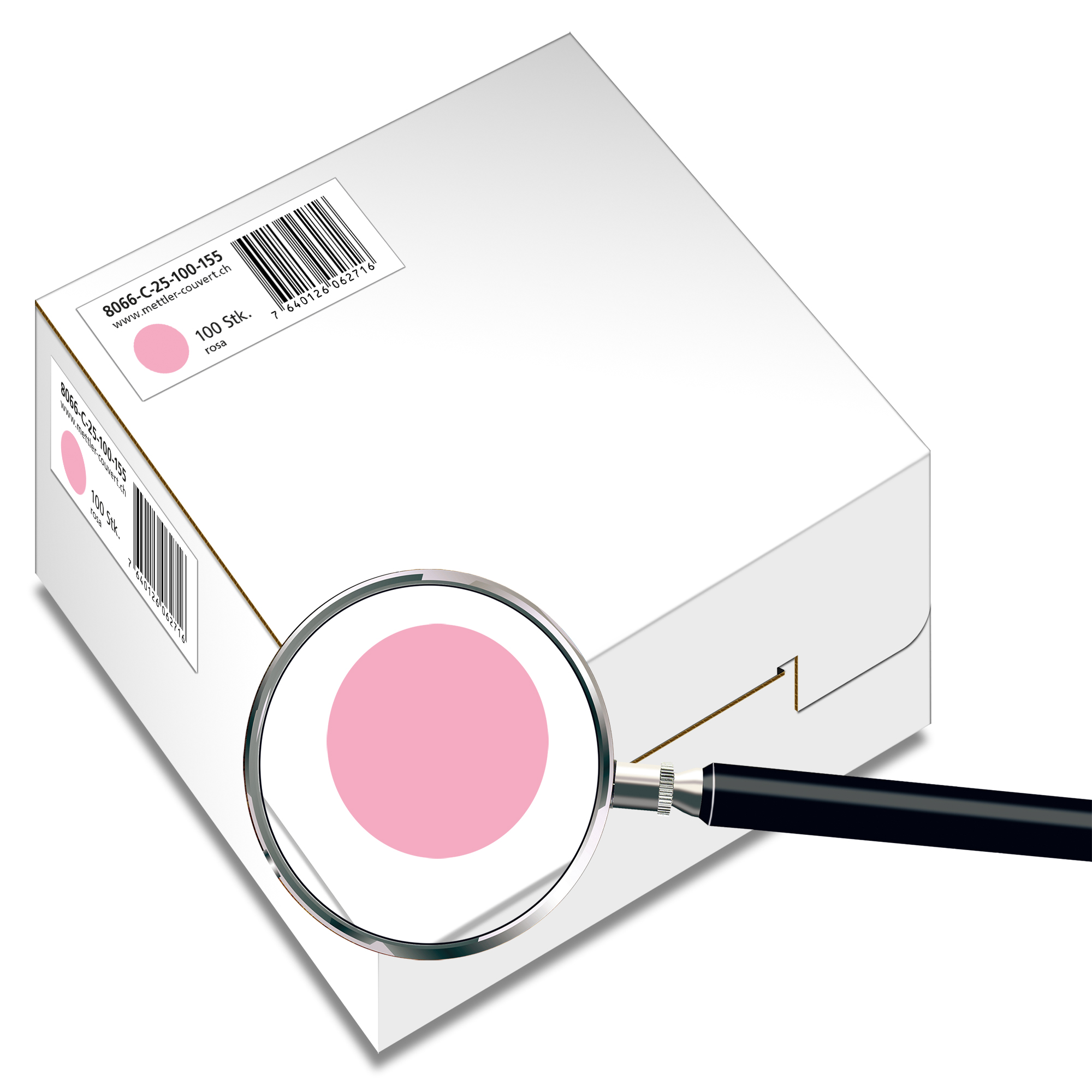 Couvert quadratisch 155 x 155mm, rosa, ohne Fenster, haftklebend, FSC – Mettler Couvert