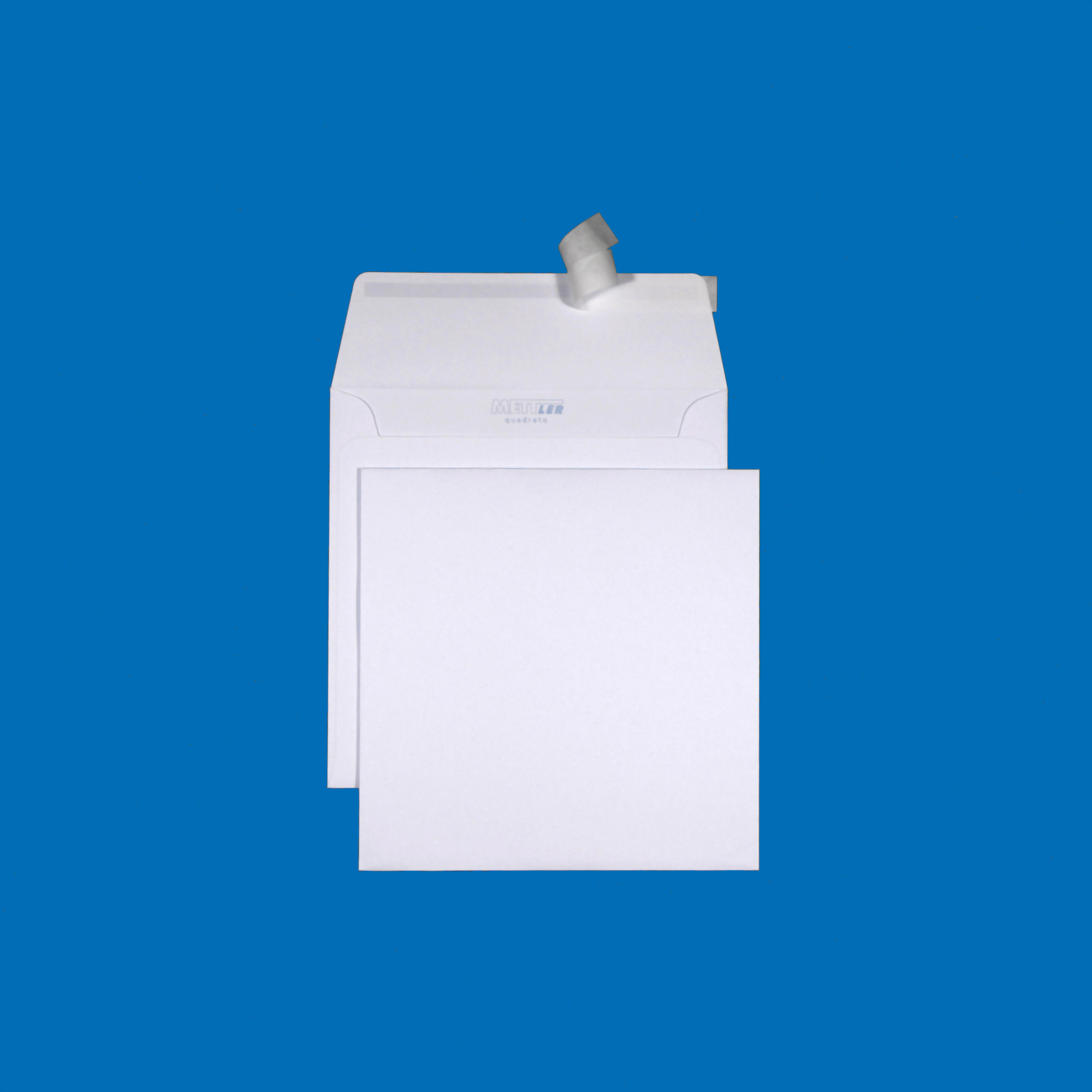 Couvert quadratisch 155 x 155mm, ohne Fenster, haftklebend, Ultraweiss FSC – Mettler Couvert