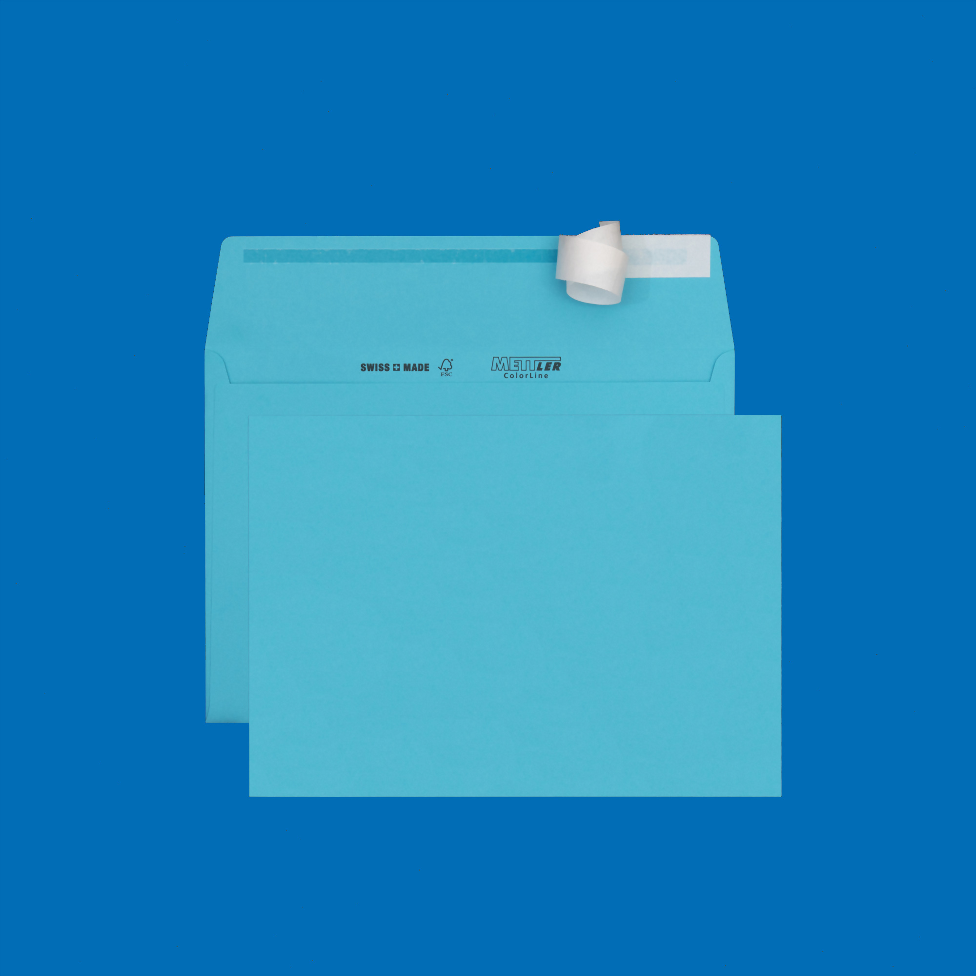 C5 Couvert, hellblau, ohne Fenster, haftklebend, FSC – Mettler Couvert